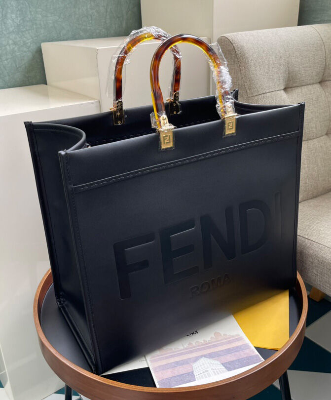 Fendi Sunshine Shopper Leather Handbag 8BH372 Black